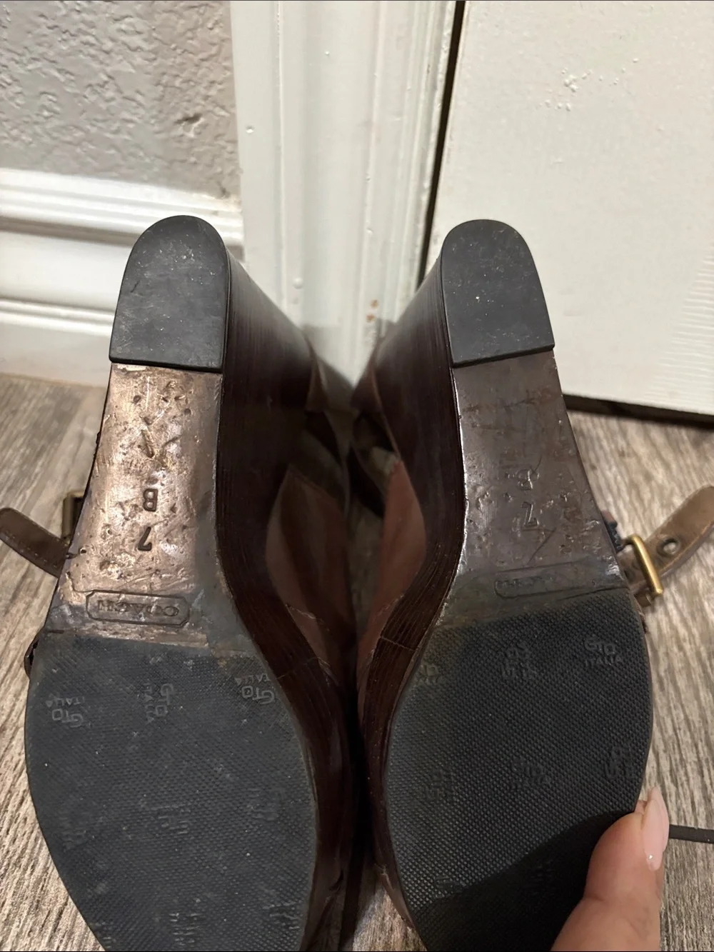Coach Shannon Leather Buckle Wedge Sandal